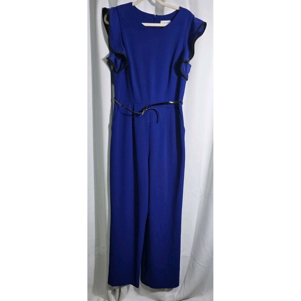 Calvin Klein Women's Jumpsuit Size 10 Wide Leg Flutter‎ Sleeveless Belted